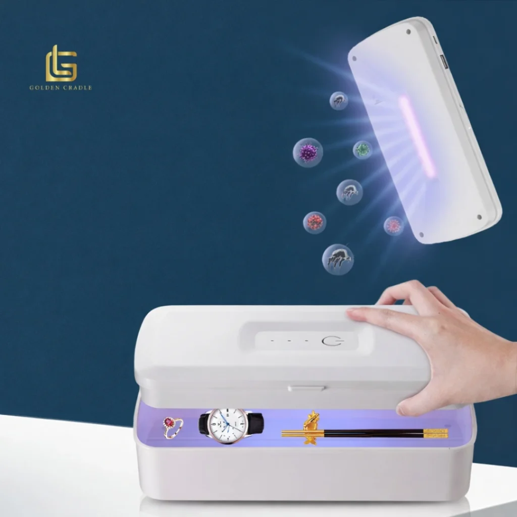 uv sterilizer box, portable uv sanitizer, phone sterilizer box, uv disinfection device, jewelry sanitizer box, home uv cleaner